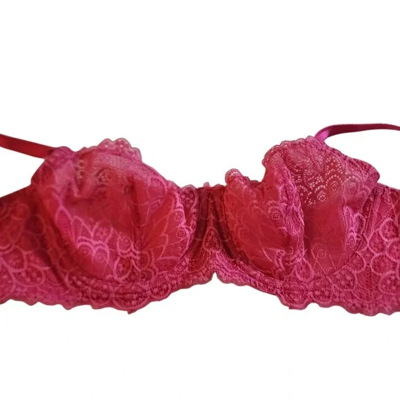 Torrid Curve Pink Lace Unlined Balconette Bra Underwire 40B Magenta 148862 - Picture 2 of 9